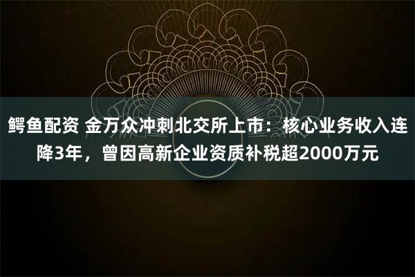 鳄鱼配资 金万众冲刺北交所上市：核心业务收入连降3年，曾因高新企业资质补税超2000万元